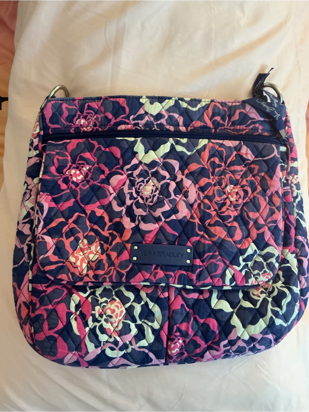Vera Bradley Navy Pink Quilted Floral Crossbody Bag